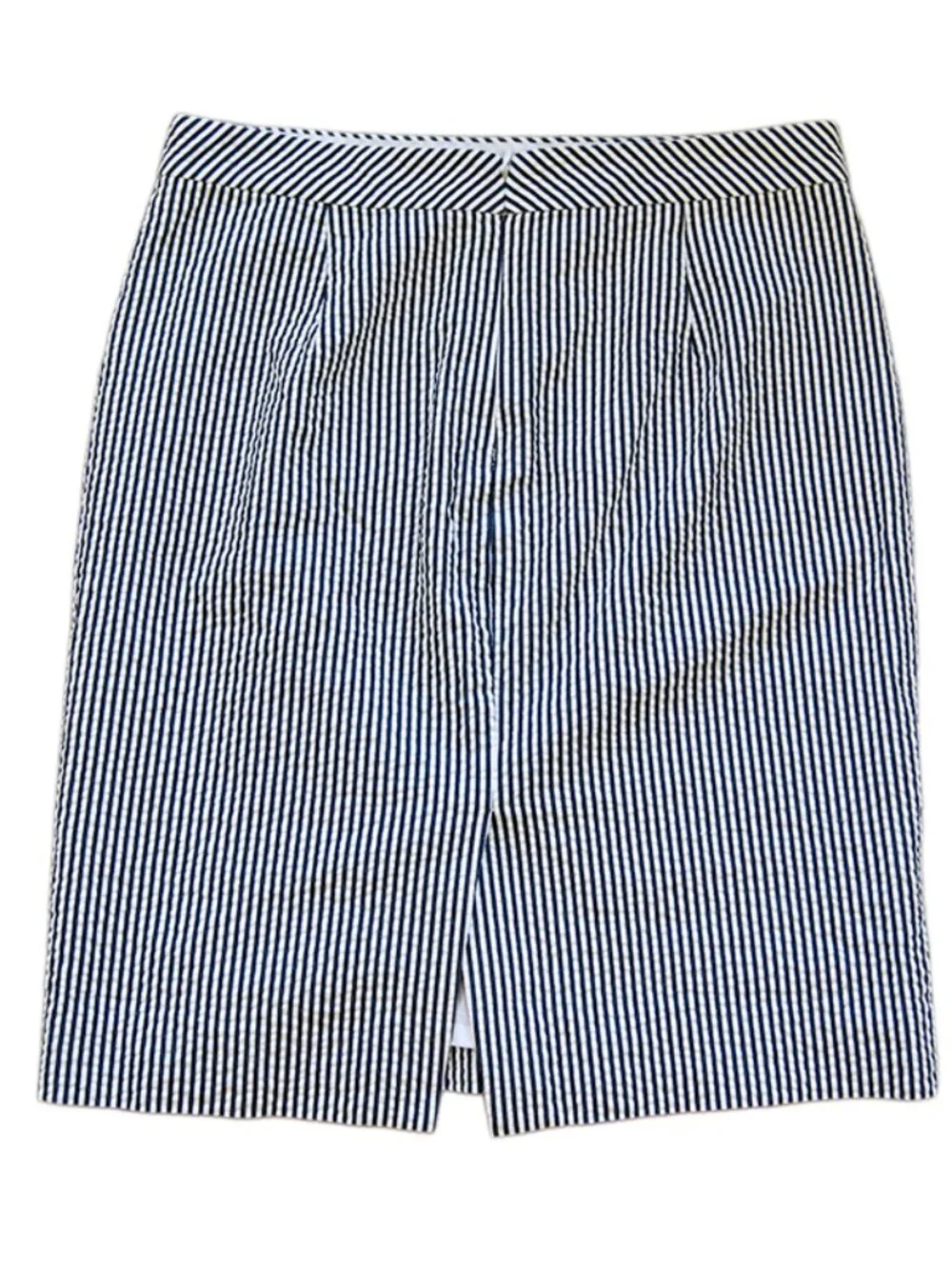 J.Crew Navy White Seersucker No. 2 Striped Cotton Pencil Skirt Size 8